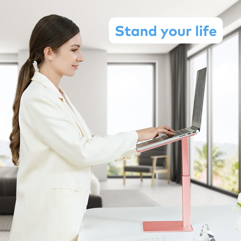 VECOFO Laptop Stand for Desk, Ergonomic Aluminum Laptop Stand Adjustable Height from 7-15", Sitting and Standing Laptop Riser for 10-17" Notebook (Rose Pink) - Image 2